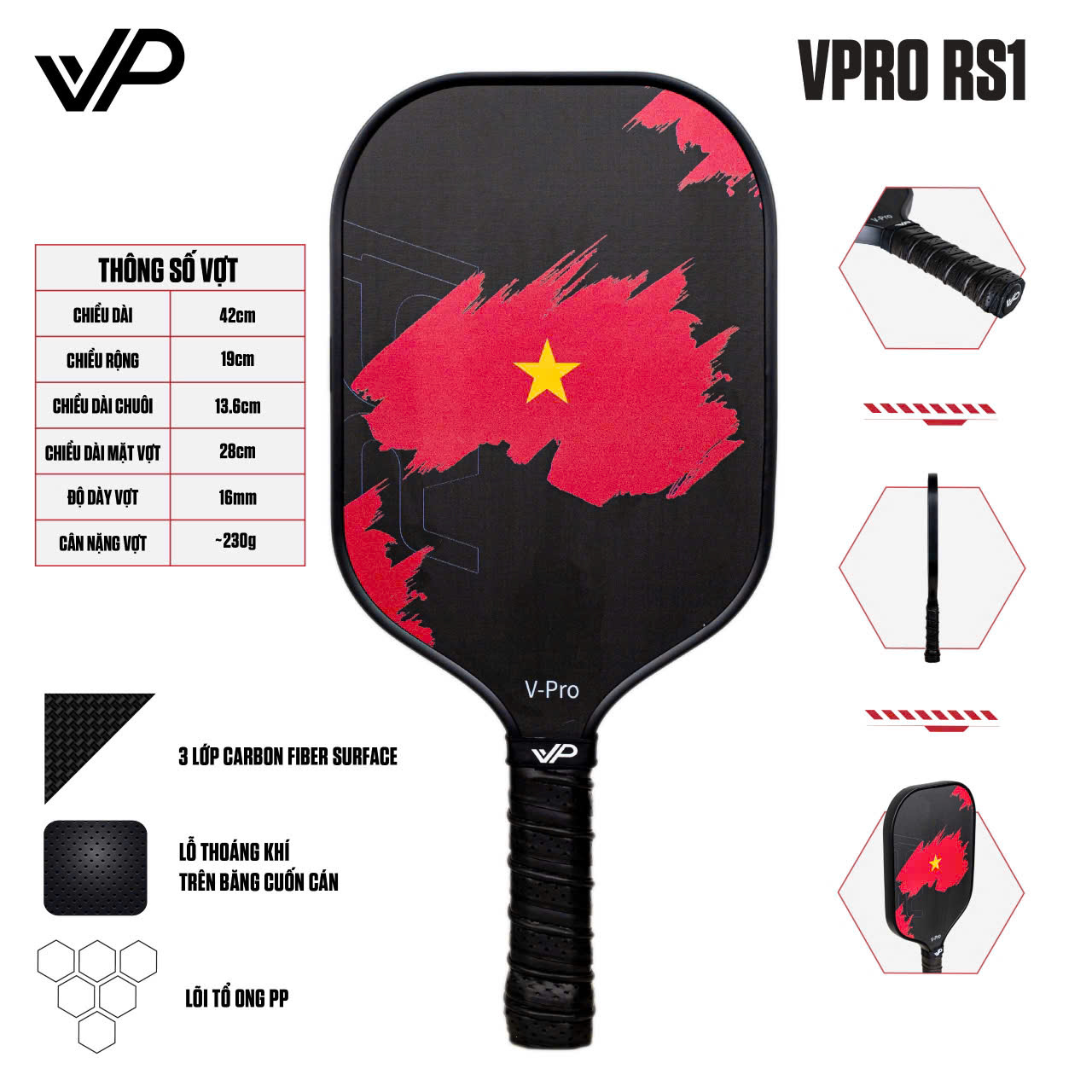 VPRO RS1 - Vợt Pickleball Control