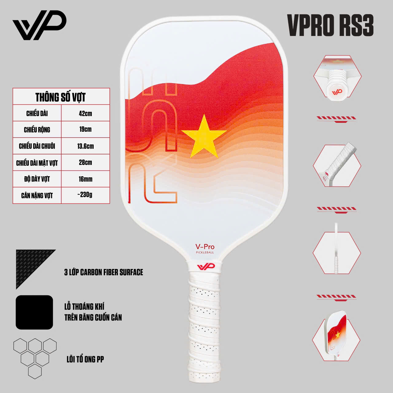 VPRO RS3 - Vợt Pickleball Elite
